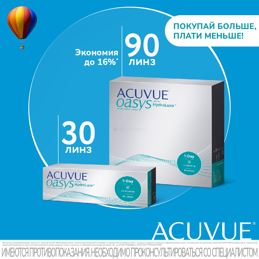 Контактные линзы ACUVUE OASYS 1-DAY with HydraLuxe, 30 шт